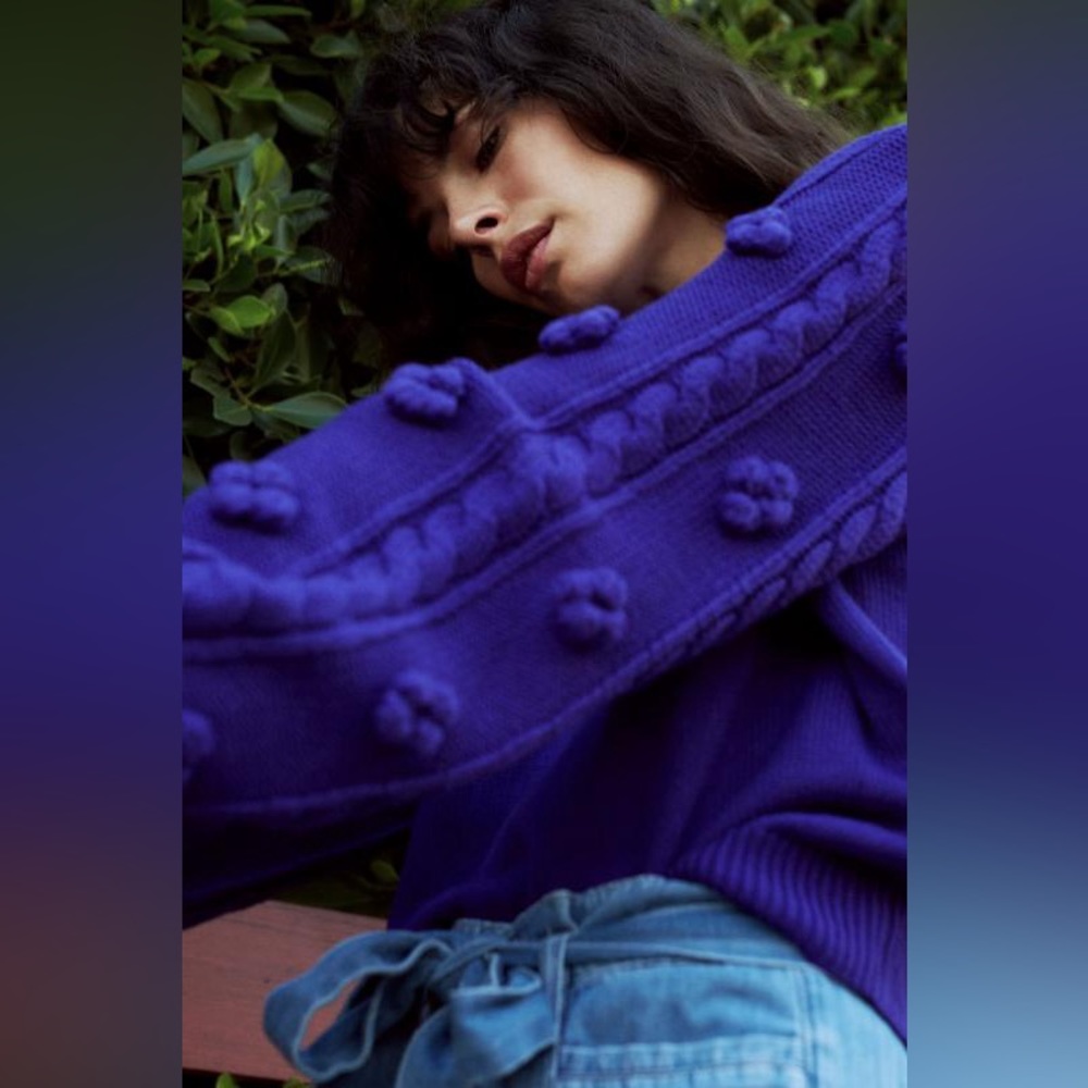 Anthropologie Maeve Purple Cable Sleeve Sweater - Picture 2 of 7